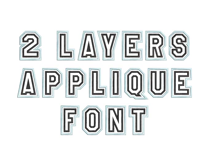 Two layers Applique FONT double outline and applique alphabet machine embroidery designs monogram Sports Block font sizes 2 thru 3.6 inch BX