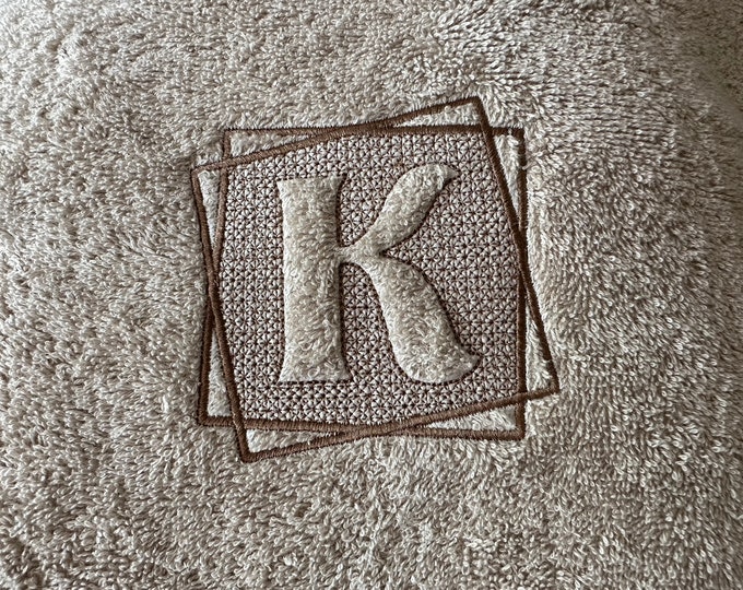 Embossed Monogram terry towel machine embroidery designs A-Z in assorted sizes personalized gift idea housewarming wedding home kids family