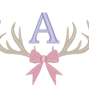 Deer buck antlers with bow vintage style Decoration & Elements, Wedding, Gifts, monogramming monogram machine embroidery designs many sizes image 1