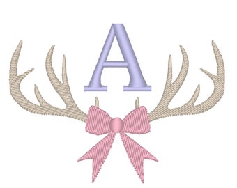 Deer buck antlers with bow vintage style Decoration & Elements, Wedding, Gifts, monogramming monogram machine embroidery designs many sizes