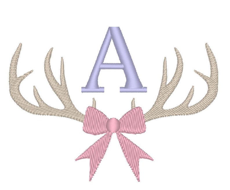 Deer buck antlers with bow vintage style Decoration & Elements, Wedding, Gifts, monogramming monogram machine embroidery designs many sizes image 1