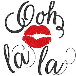 Ooh la la French style kiss designs sizes for hoop 4x4, 5x7 kiss red lips love romantic machine embroidery designs INSTANT DOWNLOAD
