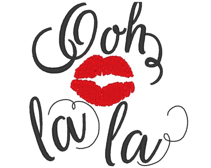 Ooh la la French style kiss designs sizes for hoop 4x4, 5x7 kiss red lips love romantic machine embroidery designs INSTANT DOWNLOAD