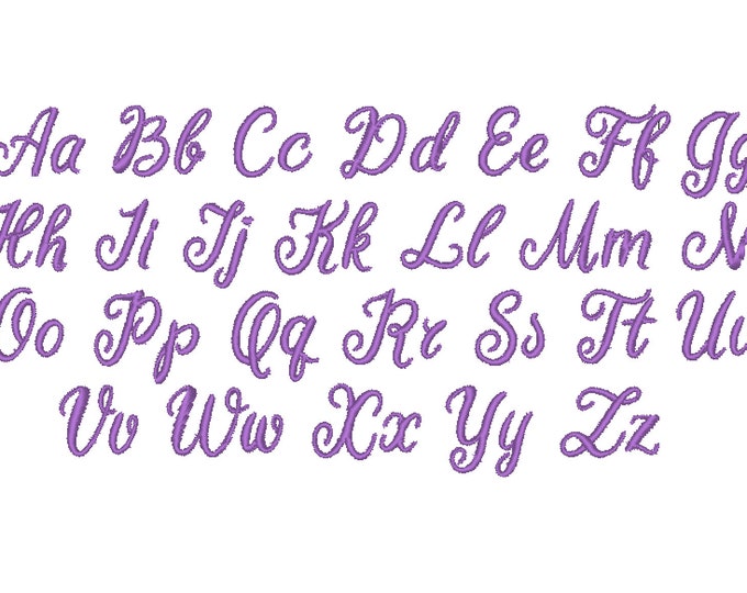 Monogram satin stitch Font Alphabet from A-Z machine embroidery design sizes 0.5, 1, 1.5, 1.7 and 2 inches handwritten cursive letters & BX