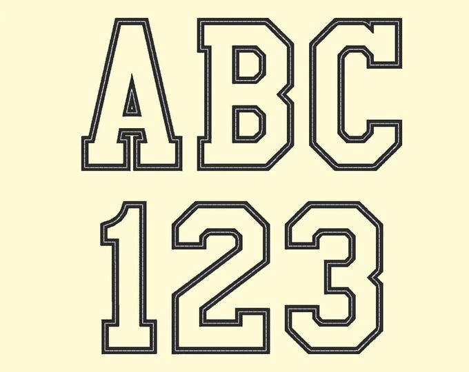 Sport Collegiate Block Font Applique with top stitch machine embroidery designs Alphabet Monogram many sizes 2 up to 6 inches and BX