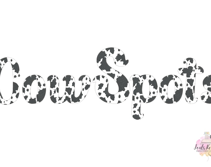 Cow spots cowgirl script handwritten cursive Font alphabet machine embroidery designs from 1.6 thru 6 inches, monogram name BX