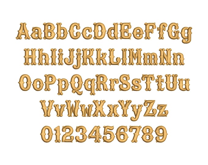 Western style Embroidery Font satin stitch machine embroidery designs Alphabet uppercase lowercase numbers Mini sizes 0.6 up to 1.2 inch  BX