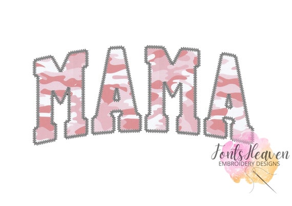 MAMA machine Applique Embroidery Designs Zigzag Edge outline Block Athletic Font Mother's Day Gift Idea for hoop 6x10, 8x12
