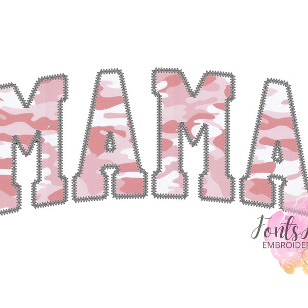 MAMA machine Applique Embroidery Designs Zigzag Edge outline Block Athletic Font Mother's Day Gift Idea for hoop 6x10, 8x12