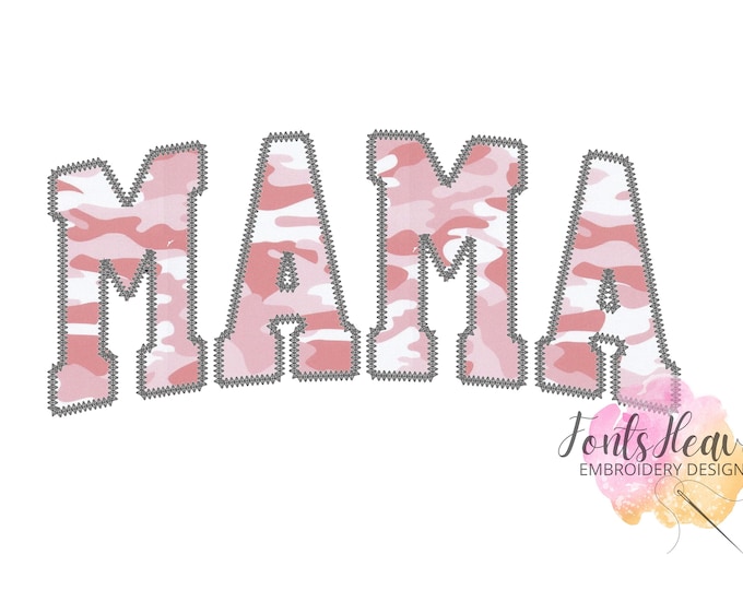 MAMA machine Applique Embroidery Designs Zigzag Edge outline Block Athletic Font Mother's Day Gift Idea for hoop 6x10, 8x12