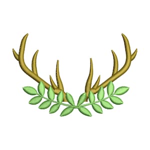 Laurel Leaf Buck Deer Antlers Monogam border frame vine leaves satin stitch machine embroidery designs assorted sizes kids name accent addon