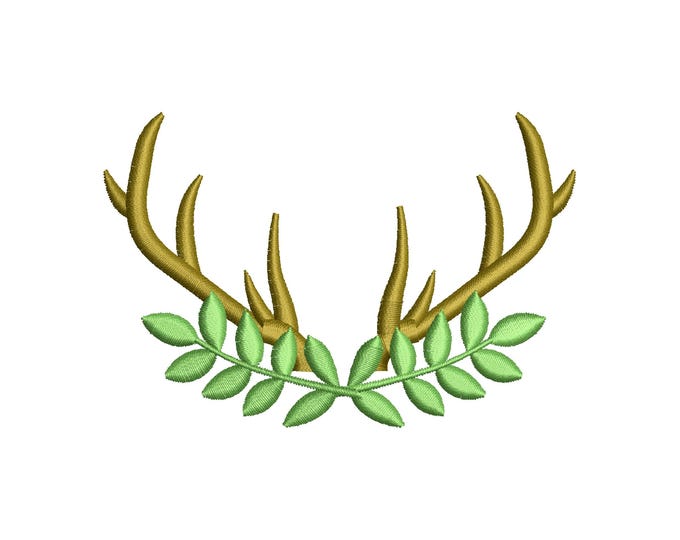 Laurel Leaf Buck Deer Antlers Monogam border frame vine leaves satin stitch machine embroidery designs assorted sizes kids name accent addon