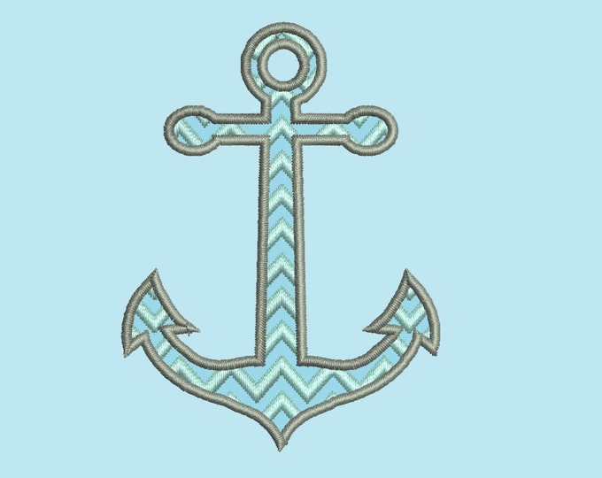 Anchor Chevron, nautical anchor silhouette applique machine embroidery designs in assorted sizes, seaside marine anchor dock hook