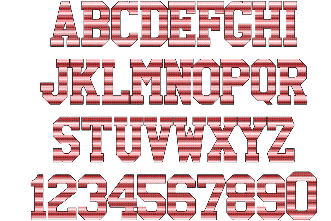 Sport Athletic Light Stitch Block Type Font Varsity Collegiate Alphabet ...