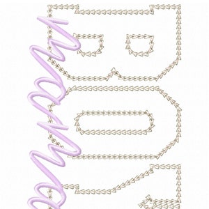 May include: A digital embroidery design featuring the word "mama" in a cursive script style. The design is outlined in a light brown colour and filled in with a light purple colour. The design is approximately 113.2 mm wide and 175.3 mm tall.