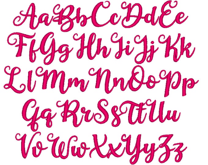 Cute curls curly Font machine embroidery design alphabet sizes 0.5" 1" 1.5" 1.7" BX included, monogram name handwriting font curl letters
