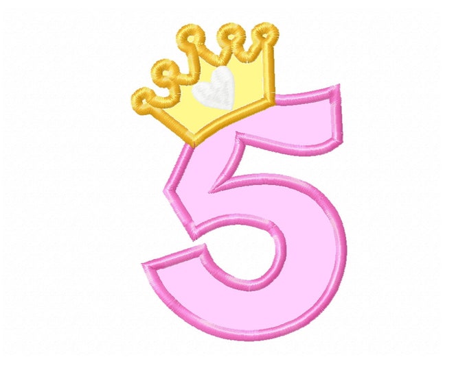 Princess crown Birthday Number 5 FIVE Tshirt kids party outfit Applique machine embroidery designs 5 months years little girl baby onesie