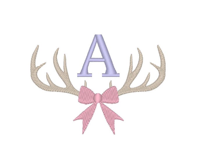 Deer buck antlers with bow vintage style Decoration Element Wedding Gifts monogramming monogram machine embroidery designs in many sizes