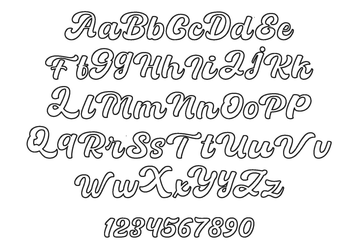 Script R 3 Inch Image Retro Outline Script Handwritten Cursive Font Alphabet Letters Machine ...