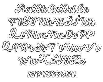 Retro outline script handwritten cursive Font alphabet letters machine embroidery designs 2.3" thru 6.5" inches, sweatshirt hoodie shirt, BX