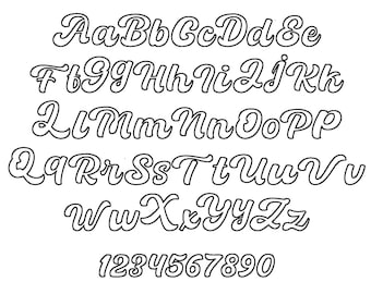 Retro outline script handwritten cursive Font alphabet letters machine embroidery designs 2.3" thru 6.5" inches, sweatshirt hoodie shirt, BX