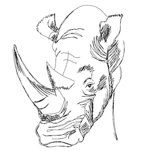 Rhino drawing light sketch stitch machine embroidery designs many sizes 4, 5, 6, 7, 8, 9 inches kids boy men dad wild animal rhinoceros