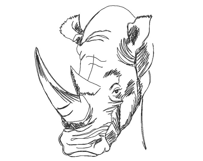 Rhino drawing light sketch stitch machine embroidery designs many sizes 4, 5, 6, 7, 8, 9 inches kids boy men dad wild animal rhinoceros