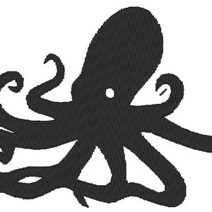 Op de afbeelding: Zwarte silhouet van een octopus met acht tentakels. De octopus kijkt naar de rechterkant van de afbeelding.