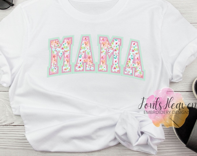 MAMA in Two Layer Applique Machine Embroidery Designs Zigzag Edge outline Block Athletic Font Mother's Day Gift idea hoop 6x10, 8x12