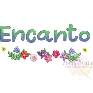 Encanto colorful floral flower monogram girl name Border and gradient ombre FONT alphabet Birthday Gift idea machine embroidery designs set