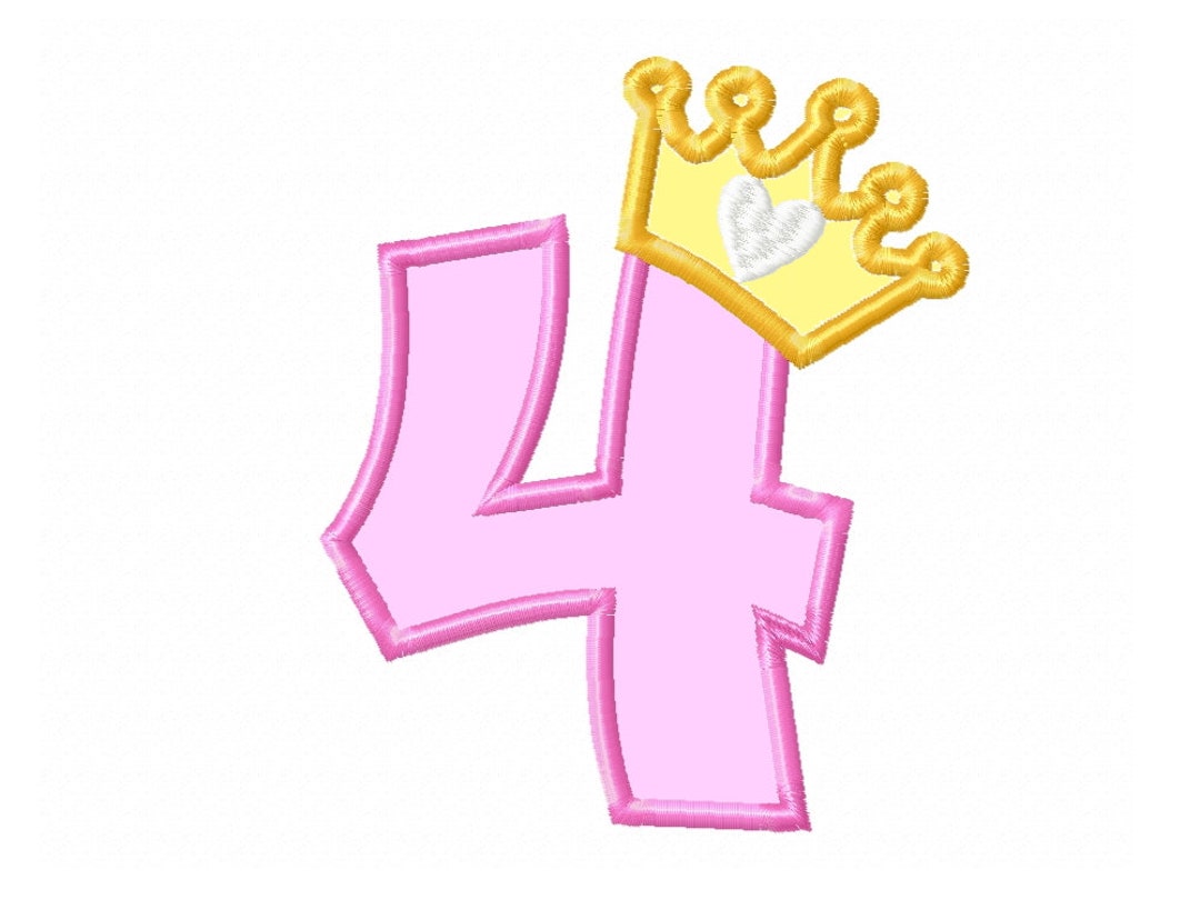 Camiseta de princesa con corona de cumpleaños número 4, CUATRO, traje de  fiesta para niños, diseños de apliques de bordado a máquina, mono de bebé 