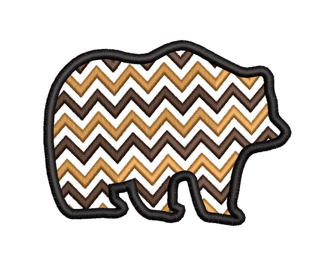 Bear Silhouette Chevron patterned Bear outline Applique machine embroidery designs many sizes 2 up to 6 inches wild animal woodland Bear