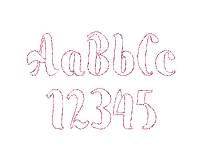 Quick light stitch outline FONT machine embroidery designs Girly monogram alphabet letters numbers multiple sizes 1.5 up to 4.5 inch, BX