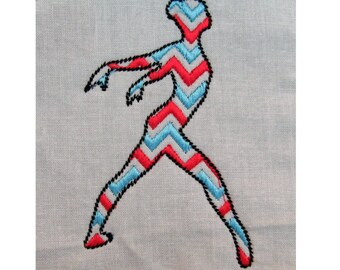 Gymnast dancer silhouette Chevron machine embroidery designs in assorted sizes & embroidery formats INSTANT DOWNLOAD dance dancing girl