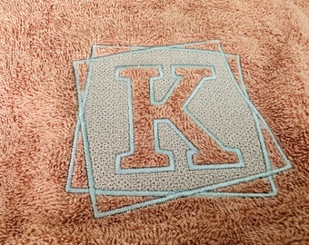 Embossed Monogram terry towel machine embroidery designs A-Z in assorted sizes personalized gift idea housewarming birthday kids home family