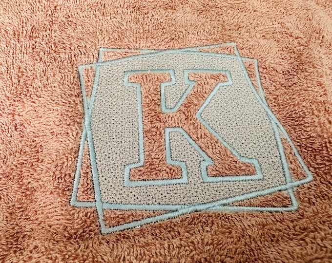 Embossed Monogram terry towel machine embroidery designs A-Z in assorted sizes personalized gift idea housewarming birthday kids home family