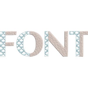 Mermaid FONT Duotone Scalloped alphabet monogram fill stitch and scallop letters numbers machine embroidery designs 1.5 up to 5 inch, BX