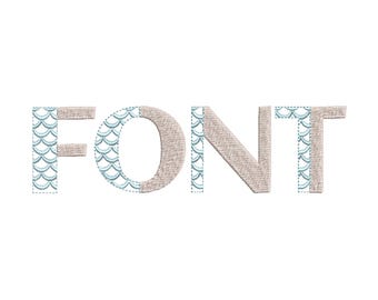Mermaid FONT Duotone Scalloped alphabet monogram fill stitch and scallop letters numbers machine embroidery designs 1.5 up to 5 inch, BX