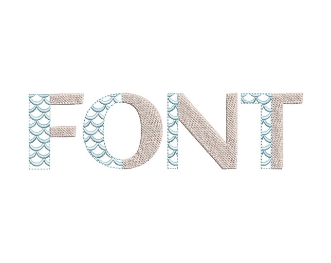 Mermaid FONT Duotone Scalloped alphabet monogram fill stitch and scallop letters numbers machine embroidery designs 1.5 up to 5 inch, BX