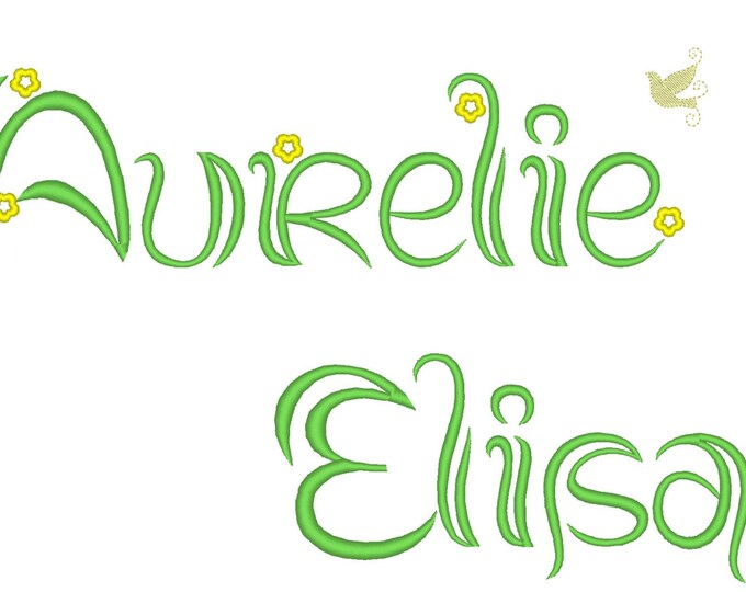 Blossom Font and small add-ons machine embroidery designs in mini sizes, kids girly spring uppercase and lowercase monogram alphabet letters