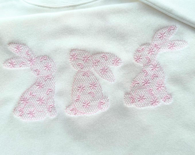 Simply Floral Easter Bunny silhouette SET of 3 types machine embroidery designs sizes 4, 5, 6 and 7 inch flowered bunny outline light stitch