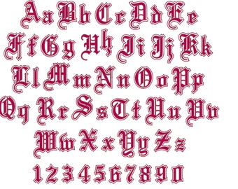 Old English two outline Font, double outline alphabet machine embroidery designs in satin stitch 2 lines letters in sizes 2.6" thru 6" BX