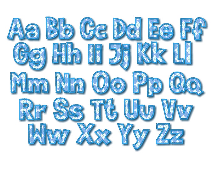 Monogram Font applique machine embroidery designs in sizes 1.5, 2, 2.5, 3, 4 and 4.5 inches, beautiful kids baby name alphabet, BX included