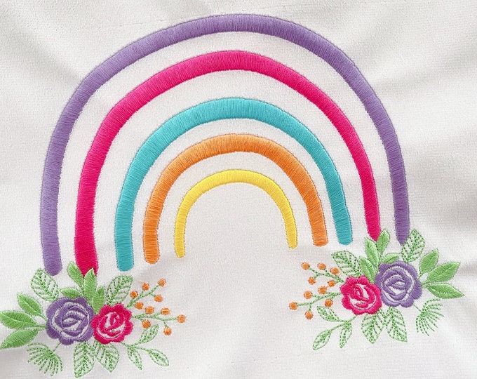 Rainbow Roses floral rose flower shabby chick bouquet satin stitch Rainbow machine embroidery designs 4, 5, 6, 7, 8 inches floral girly kids