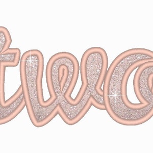 Écrit deux anniversaire numéro deux 2 motifs de broderie machine appliqués dans des tailles assorties, mot numéro deux enfants bébé deuxième fête d&#39;anniversaire