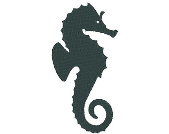 Seahorse silhouette machine embroidery design fill stitch many mini sizes, sea life ocean nautical marine seahorse fish Hippocampus dragon