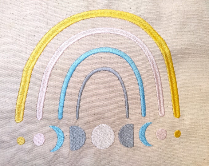 Celestial Moon Rainbow shabby chick pastel peculiar Moon Phases Lunar Rainbow satin stitch machine embroidery designs 4, 5, 6, 7 inches