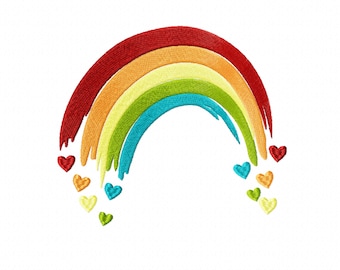 Dessin au pinceau arc-en-ciel, coeurs tombants amour motifs de broderie machine arc-en-ciel au point de remplissage dans les tailles 4, 5, 6, 7, 8, 9, 10, 11 pouces enfants fille