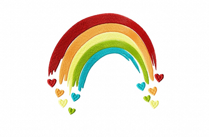 Rainbow brush stroke drawing falling hearts love Rainbow fill stitch machine embroidery designs in many sizes 4, 5, 6, 7, 8, 9, 10, 11 inches kids girl by FontsHeaven embroidery formats PES HUS JEF EXP DST VIP VP3 XXX