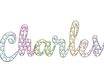 Scalloped FONT script alphabet letters and numbers machine embroidery designs many sizes satin stitch scallop cursive font monogram name